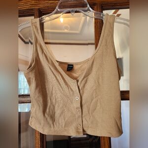 Tan Button-Up Crop Top